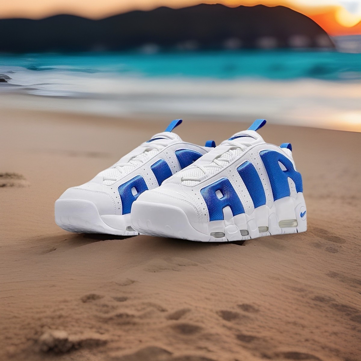Nike Air More Uptempo Boys White Blue Athletic Basketball Shoes
