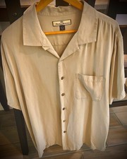 Tommy Bahama Silk Shirt Men Large Embroidered Cigar Fish Chairman Of The Board