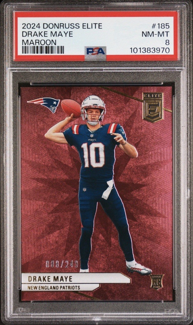 Drake Maye 2024 Panini Donruss Elite #185 Maroon /249 PSA 8 RC RARE