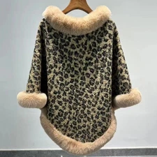 Women's Prom Leopard Print Fur Warm Cape Wedding Shawl Wraps Autumn Winter