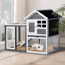 47" Wooden Rabbit Hutch Outdoor Chicken Coop Indoor Bunny Cage Pet House w/ Run