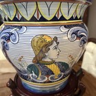 Deruta Planter Hand Painted Pottery Planter Made in Italy W Wood Stand — photo 2