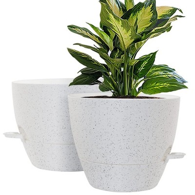 10-Inch Self-Watering Planters, 2-Pack Large Pots with Drainage for