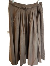 Vintage Wool Pleated Flare Brown Skirt Size 14 Fully Lined