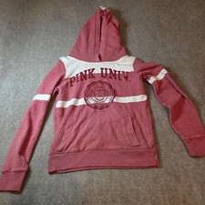 VTG Victoria's Secret University of Pink Hoodie Sweatshirt S Pink White Logo