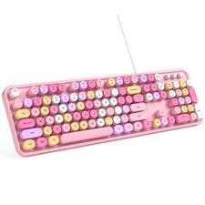 MOWUX Computer Keyboard Wired, Plug and Play USB Retro Round Typewriter Keyboard thumbnail