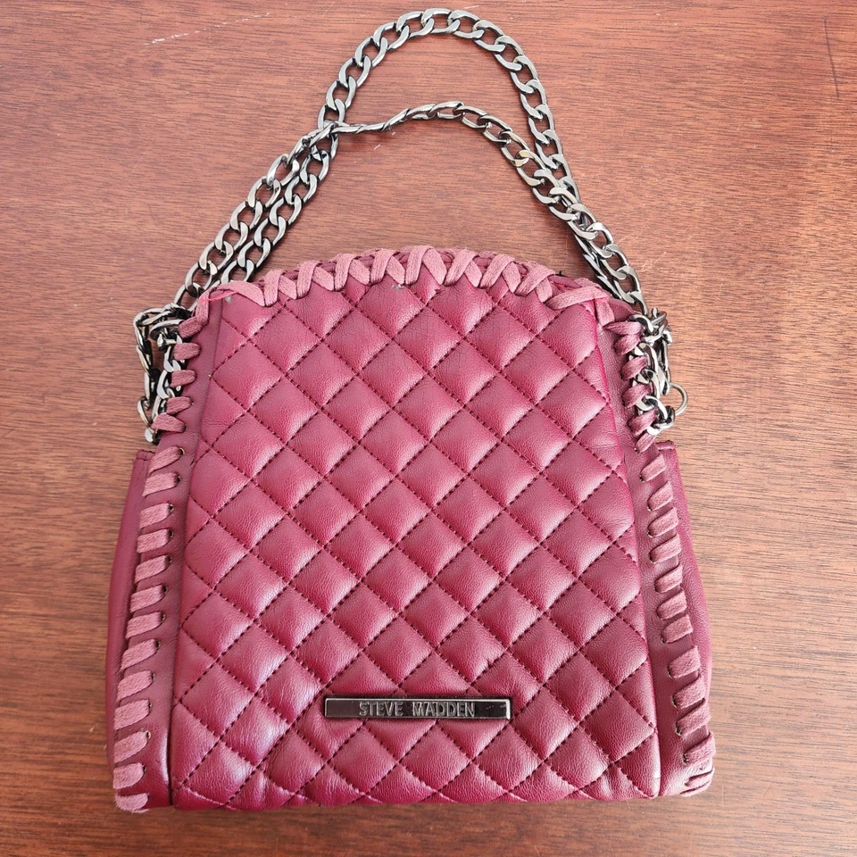 Steve Madden Crossbody Quilted Bag. Vegan Quilted Leather, Burgundy. - Image 2 of 4