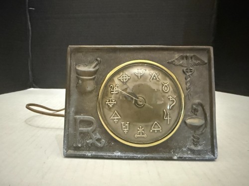 Vintage 1960's Apothecary Pharmaceutical Metal Desk Clock Works
