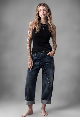 Lässige Sexy Woman Ballon Jeans Barrel Fit Lange Knopfleiste Waschung Sehr Cool