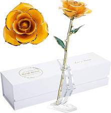 24K Gold Dipped Rose Made from Real Rose with Stand Yellow 