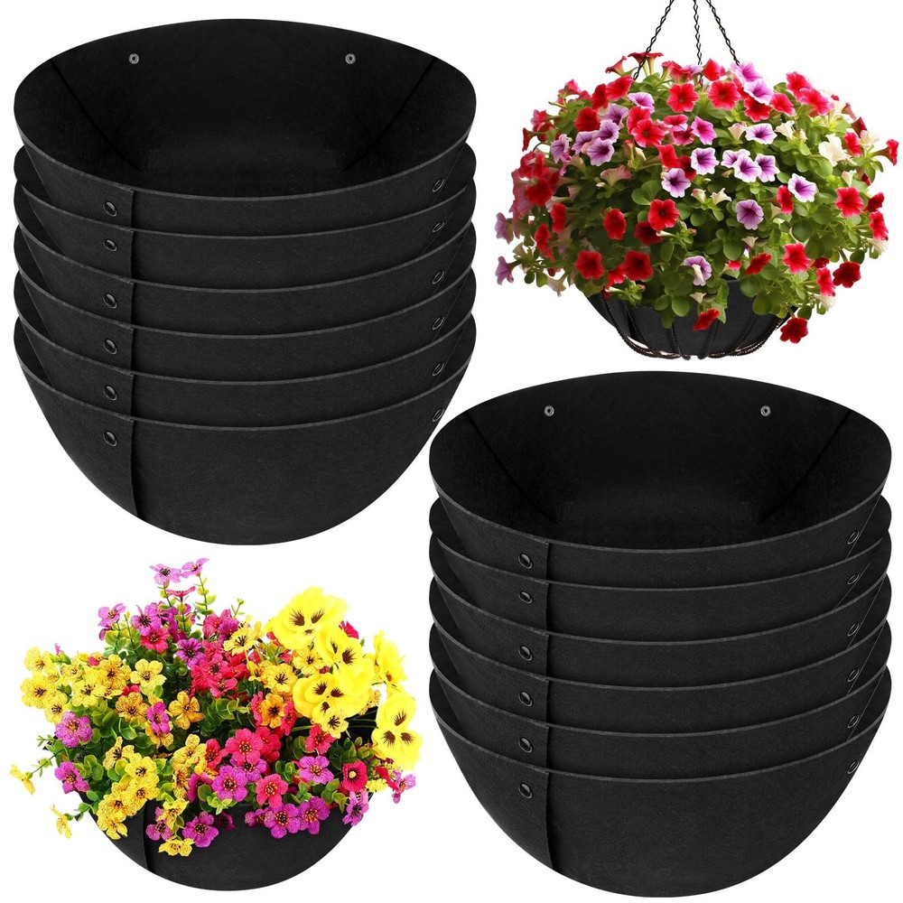 12 Pack 16 Inch Round Fabric Hanging Basket Liners for Plants Coconut Fiber