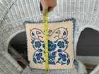 Handmade Vintage Needlepoint Pillow Blue White Greece — photo 3