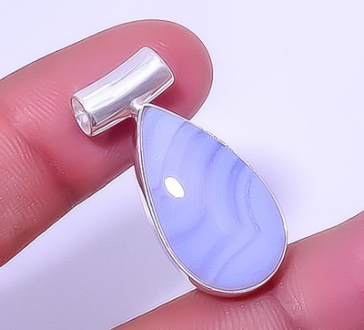 Blue Lace Agate - Namibia 925 Sterling Silver Solitaire Pendant 1.17'' T19