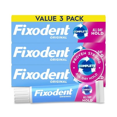 Complete Original Denture Adhesive Cream, 2.4 oz, 3 Pack Packaging May Vary
