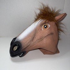 Worn 1hr HORSE HEAD Mask Halloween Party Full Latex Rubber Mask Fancy Prop Adult