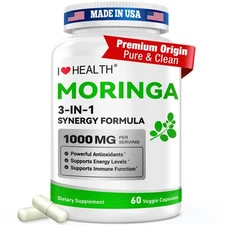 Moringa Capsules 1,000 mg - 60 Capsules Powerful Green Superfood Super Greens