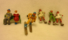 BARCLAY LEAD WINTER FIGURES COUPLE ON GREEN BENCH SKIER WITH POLES 3 ICE SKATERS