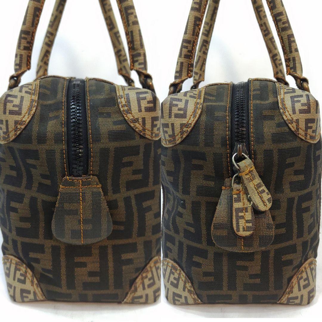 FENDI Mini Boston Bag Hand Bag Tote Purse FF Zucca PVC Canvas Khaki Authentic thumbnail 21