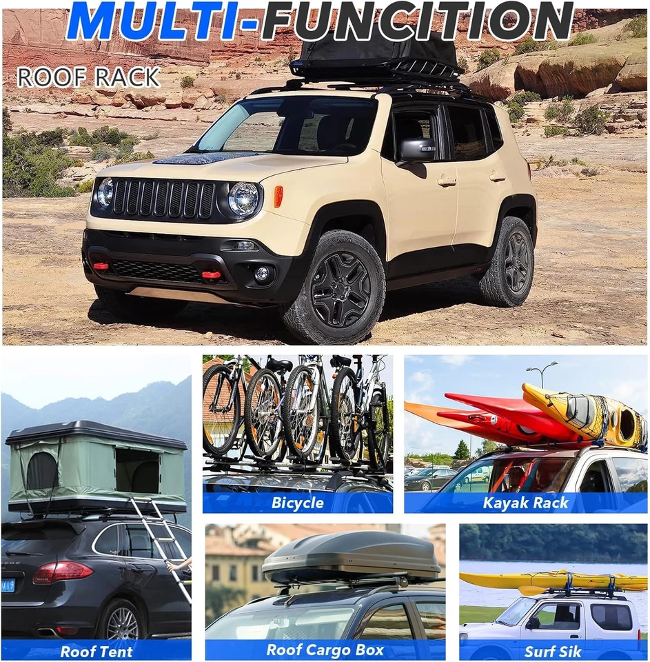 Багажник на крышу поперечные дуги и боковые направляющие для JEEP Renegade 2015-2023 черный алюминий - Изображение 3 из 4