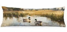 Rustic Mallard Duck Pond 20x54 Body Pillow Cover, Cottage Core Decor, Vintage