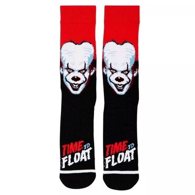 IT Pennywise Socks Crew Time to Float Black Red Sz 6-10 Clown Horror Movie HYP