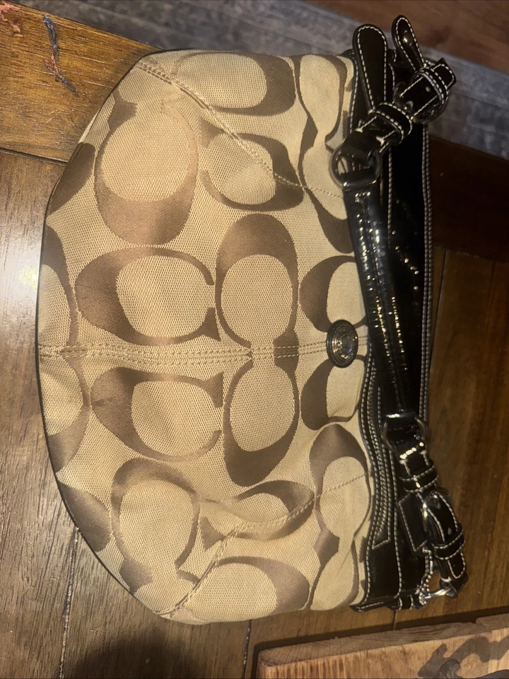 Coach Signature Brown Canvas Leather Zipper Closure Satchel Purse Shoulder Bag - Image 4 of 4