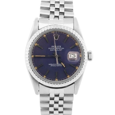 PAPERS Rolex DateJust 36mm BLUE Stainless Steel Engine-Turned JUBILEE 16030 BOX