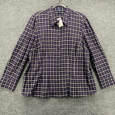 Chaps Shirt Womens 2X Blue Plaid Button Up Long Sleeve Ladies Casual Preppy