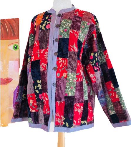 ORVIS Sz S Artsy WILD Reversible PATCHWORK Velvet Funky FIBER ART Blazer Jacket