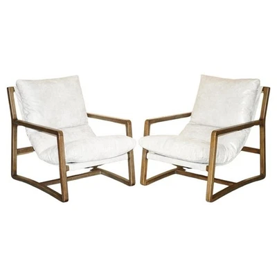 PAIR OF BAND NEW WITH TAGS NORDIC STYLE OSLO GREY LEATHER BEECH WOOD ARMCHAIRS - Image 1 of 4