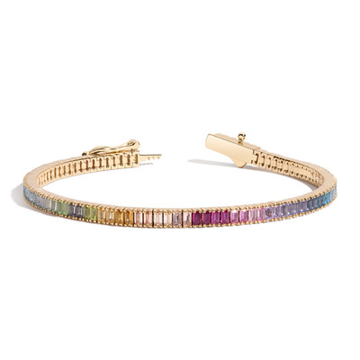 Rainbow Baguette Tennis Bracelet Colorful Stone Women Gift Jewelry