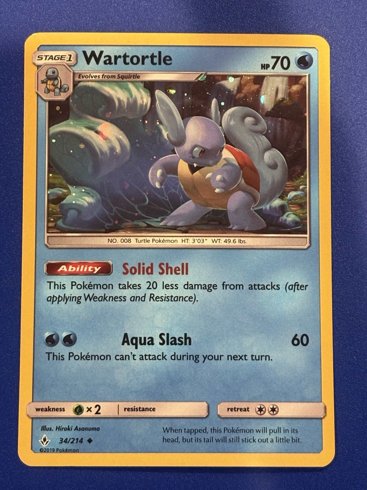 2019 Pokemon TCG Wartortle 34/214 Cosmos Holo SWIRL Unbroken Bonds - LP