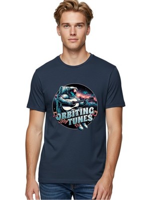 Orbiting-My-Tunes Mens Graphic Tee,100% Cotton,Casual Summer Wear