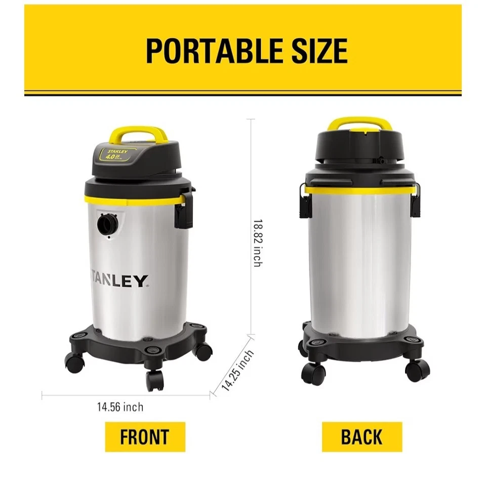 Aspiradora húmeda/seca Stanley SL18129, 4 galones, plateada+amarilla 4 caballos de fuerza, inoxidable Foto 3 de 4