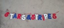 4th of July, Patriotic Stars  Stripes Fabric Garland, Red/White/Blue, 6'