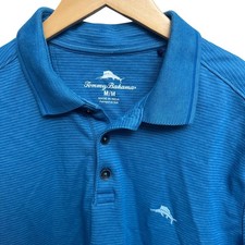 Tommy Bahama Mens Polo Shirt Medium Dark Teal Striped Short Sleeve Casual Golf