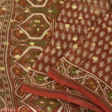 Sanskriti Vintage Indian Brown Sarees Pure Georgette Hand Beaded Sari 5Yd Fabric