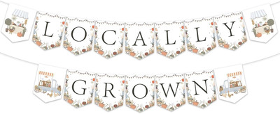 Locally Grown Baby Shower Banner for Boys Girls, Farmer's Market Multicolored 