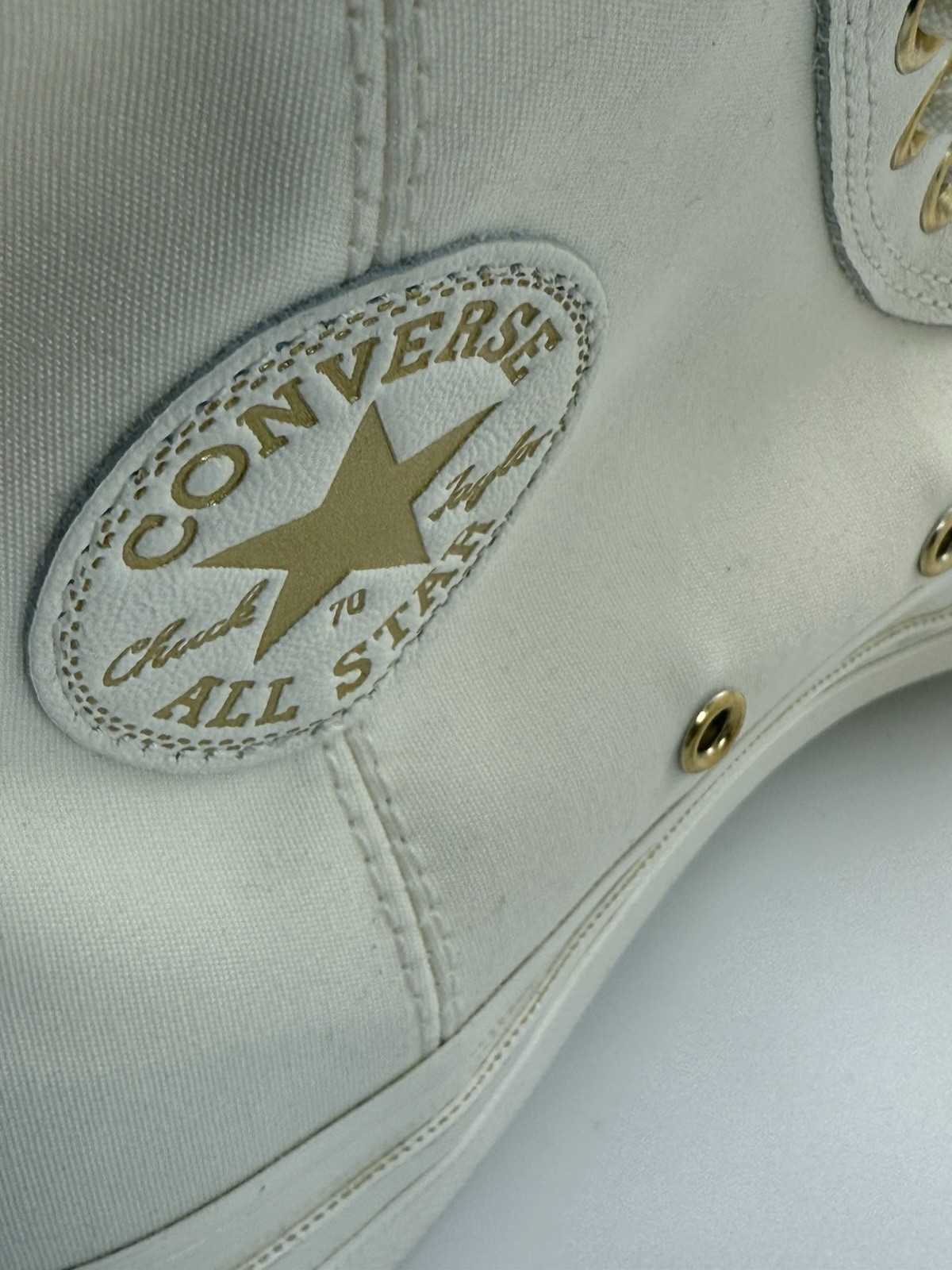 Converse White Gold Leather Trim High top Unisex Men’s 8 Women’s  Size 10 thumbnail 19