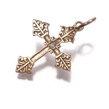 Auth agete Pendant Diamond 0.02ct Cross 10K 416 Rose Gold