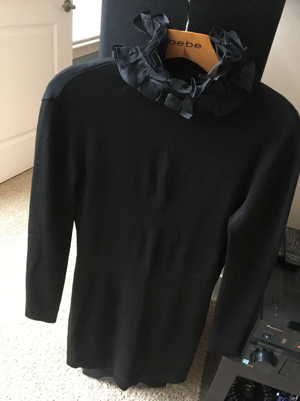 MOSCHINO Vestito Maglione Nero con Collo Nylon Velluto Increspato Lana Acrilico Tg 6