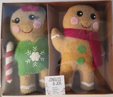 2pk Jingle & Joy 12" Soft Felt Gingerbread Men  Figures Boy & Girl Christmas