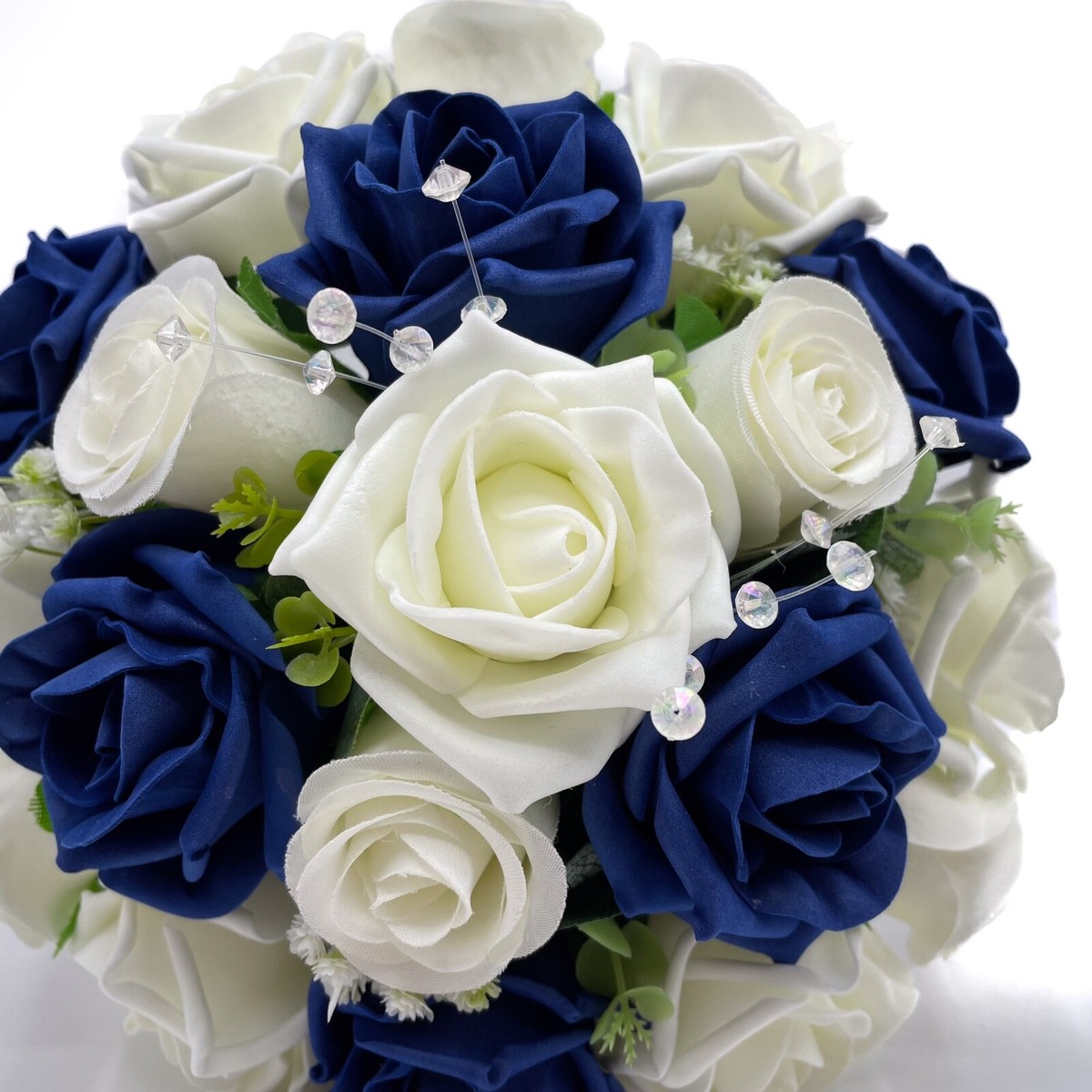 Silk Artificial Wedding Bouquet – Baby Blue & Ivory Roses For Table Decoration
