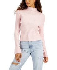 Hooked Up by Iot Juniors' Funnel Neck Bell Sleeve Sweater Pink Size Medium NWOT