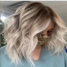 100 Human Hair Lace Front Wig Short Water Wave Bob Ombre Ash Blonde Wig