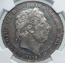 1818 GREAT BRITAIN UK King George III Old ANTIQUE Silver CROWN Coin NGC i87202