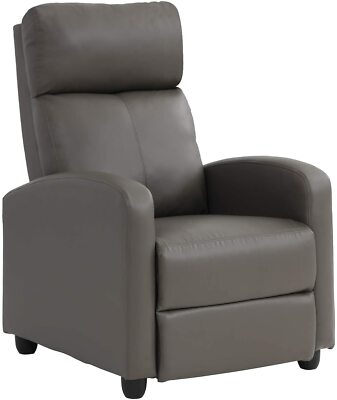 Gray Grey Faux Leather Recliner Armchair Home Theater Seating Footrest Reclining