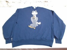 Vintage 90s Cat Patchwork Sweatshirt Embroidered Fish Funny Grandma L