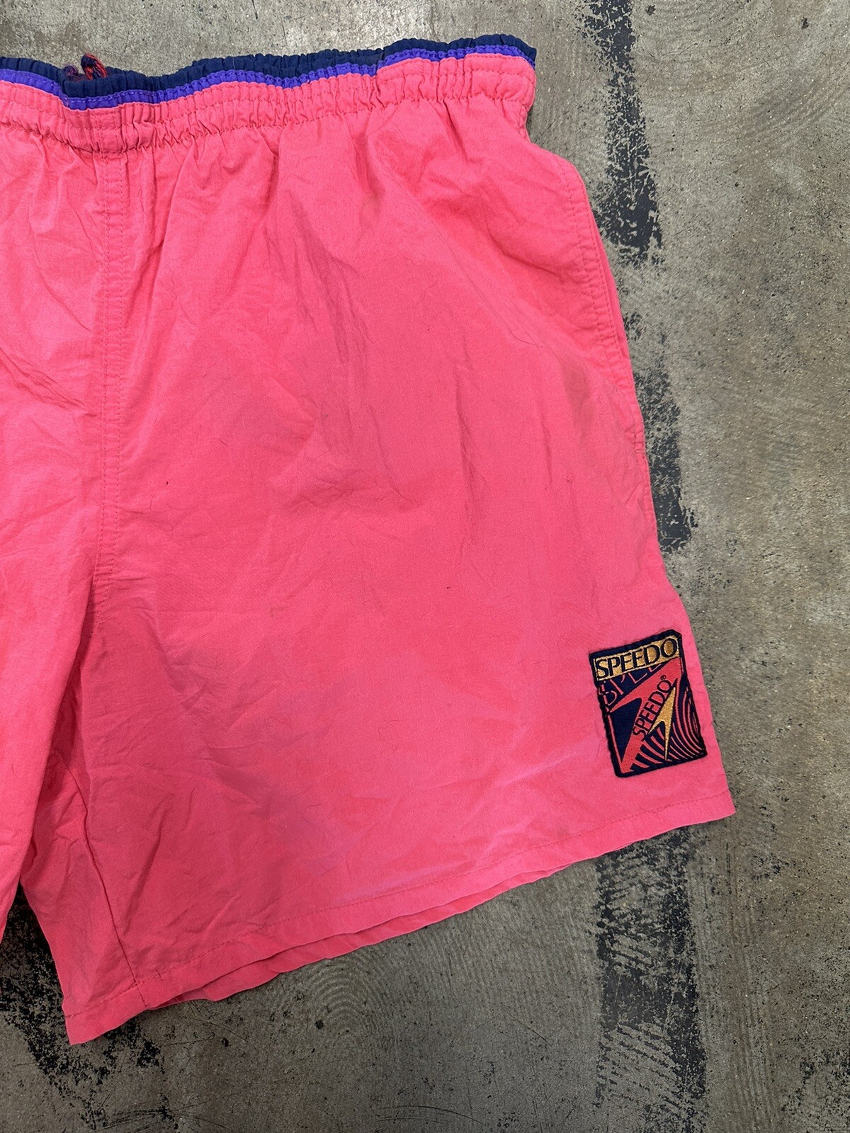 Speedo Vintage Neon Pink Lined Swim Trunks Pockets Me… Gem