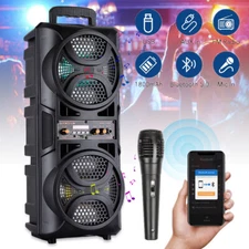 Dual 6.5" Woofer Portable BT Party Speaker Heavy Bass Sound System Remote FM LED